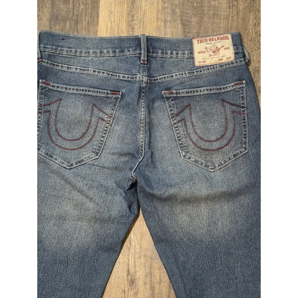 True Religion Ricky Relaxed Straight Jeans Medium Wash Men's 34x32 Blue Denim